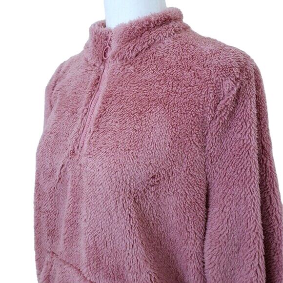 Knapp Studio Fleece Jacket Women M Pink Mock Neck Fuzzy Quarter Zip Pullover NEW - Picture 6 of 9